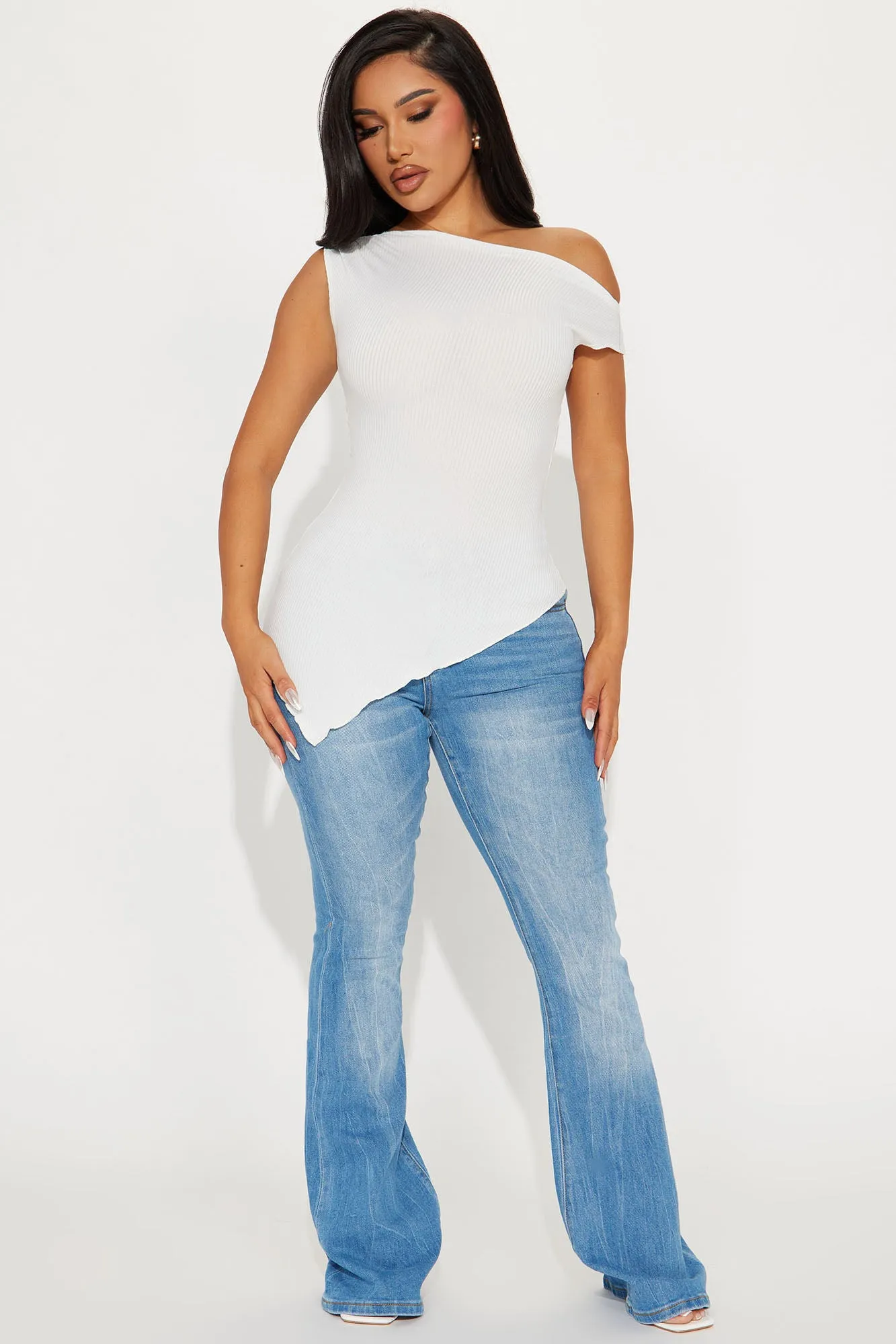 Ava One Shoulder Top - White