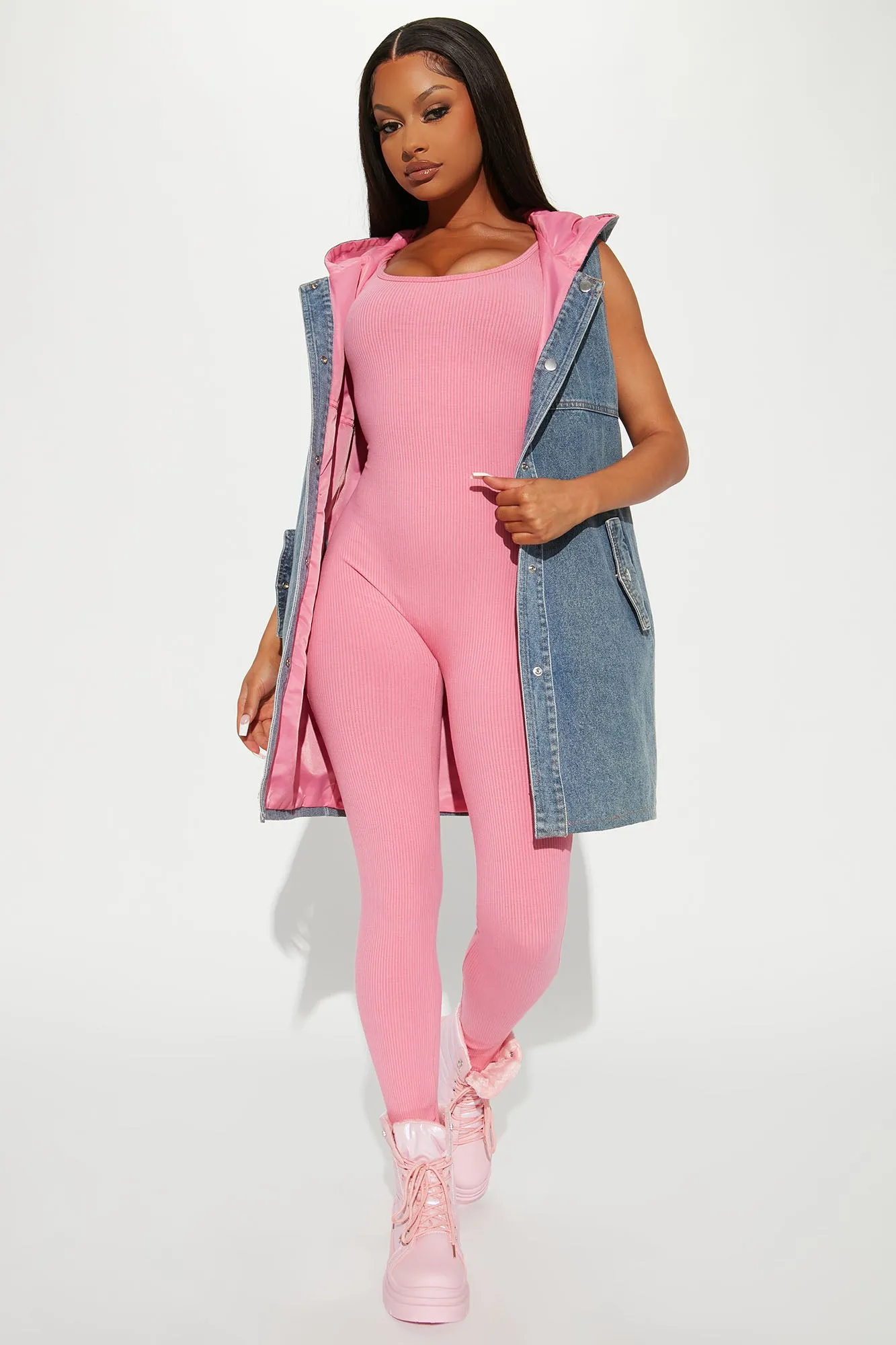 Bella Reversible Hooded Denim Vest - Medium Wash