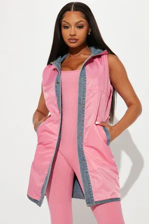 Bella Reversible Hooded Denim Vest - Medium Wash