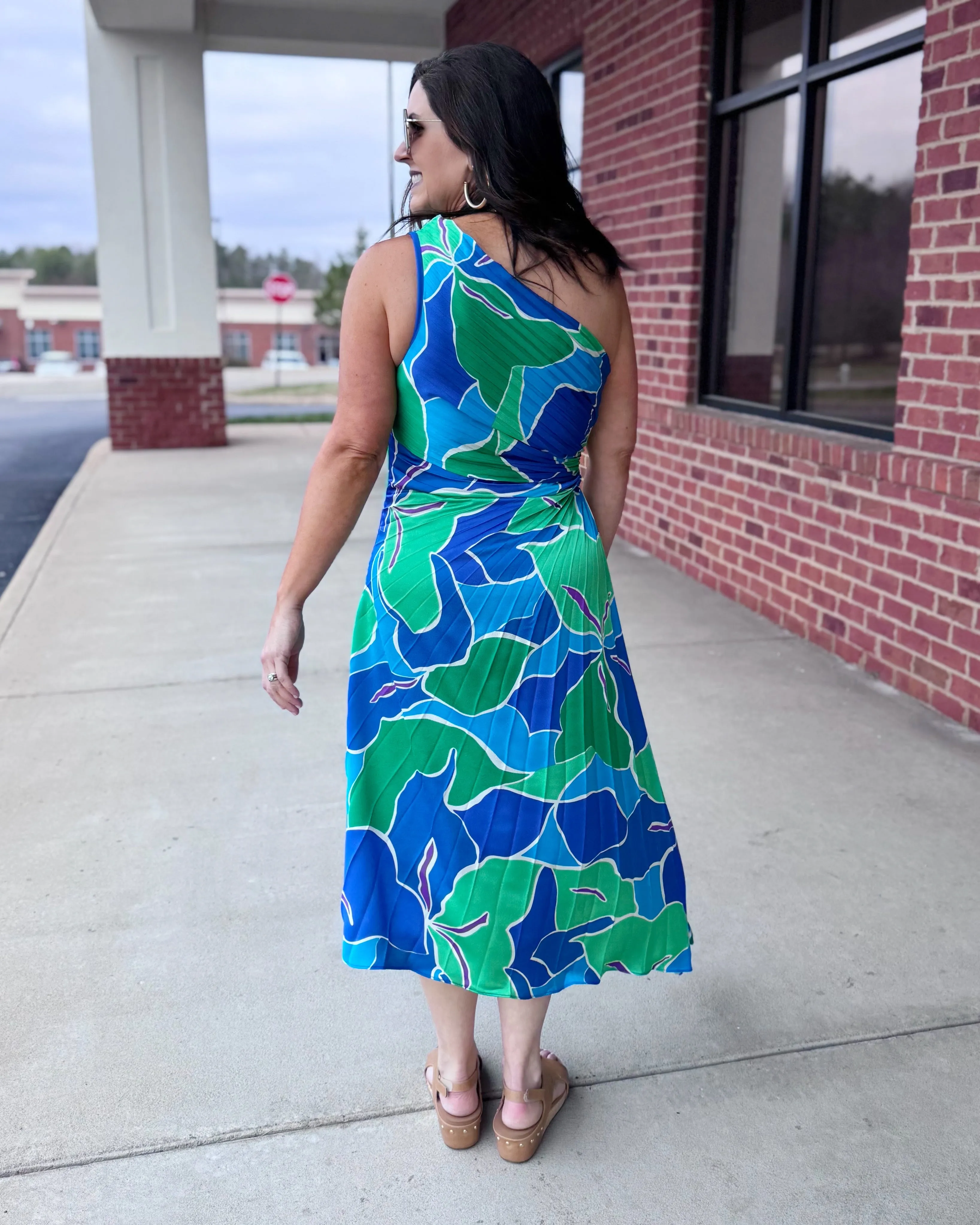 Chelsea One Shoulder Dress in Blue/Green