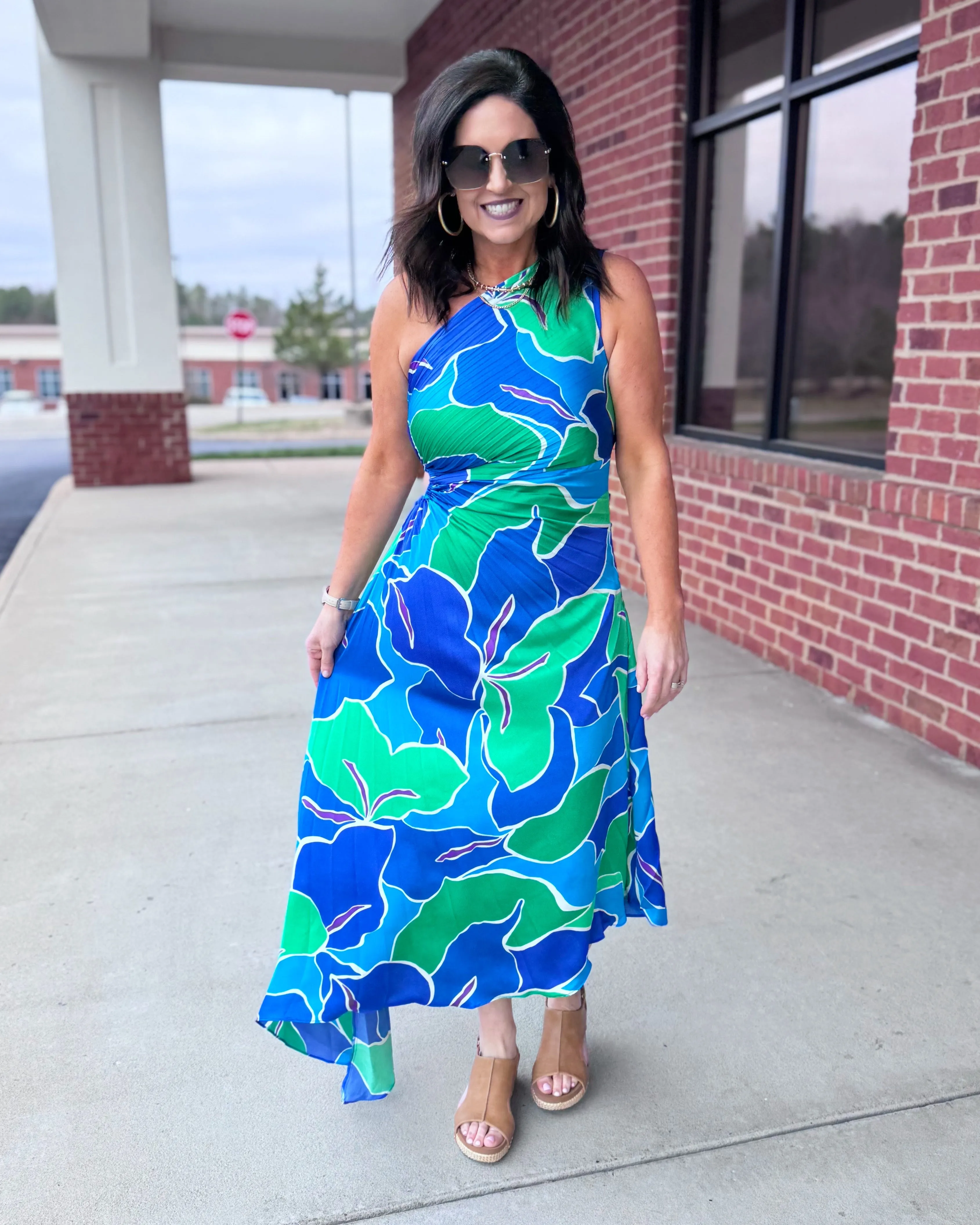 Chelsea One Shoulder Dress in Blue/Green