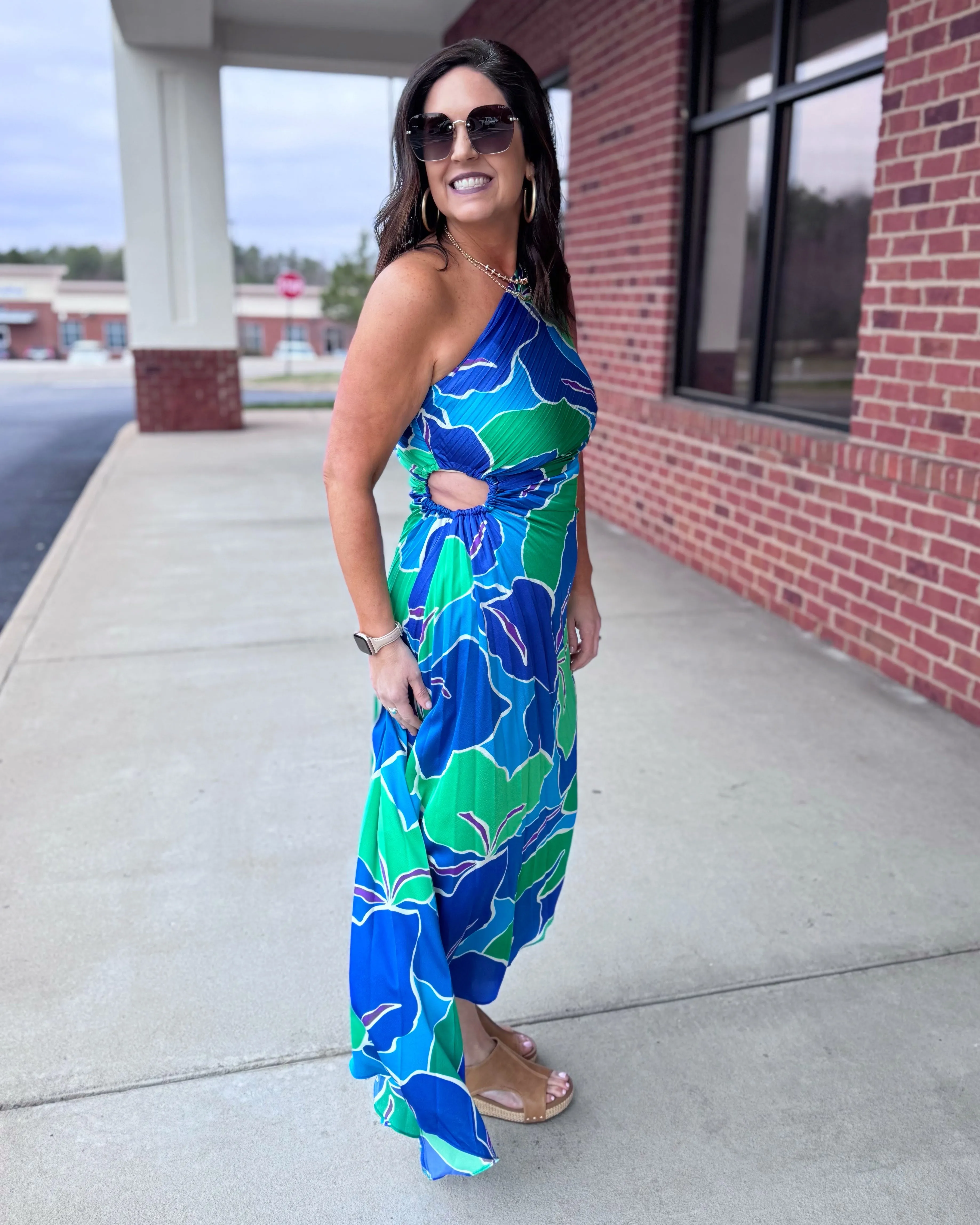 Chelsea One Shoulder Dress in Blue/Green