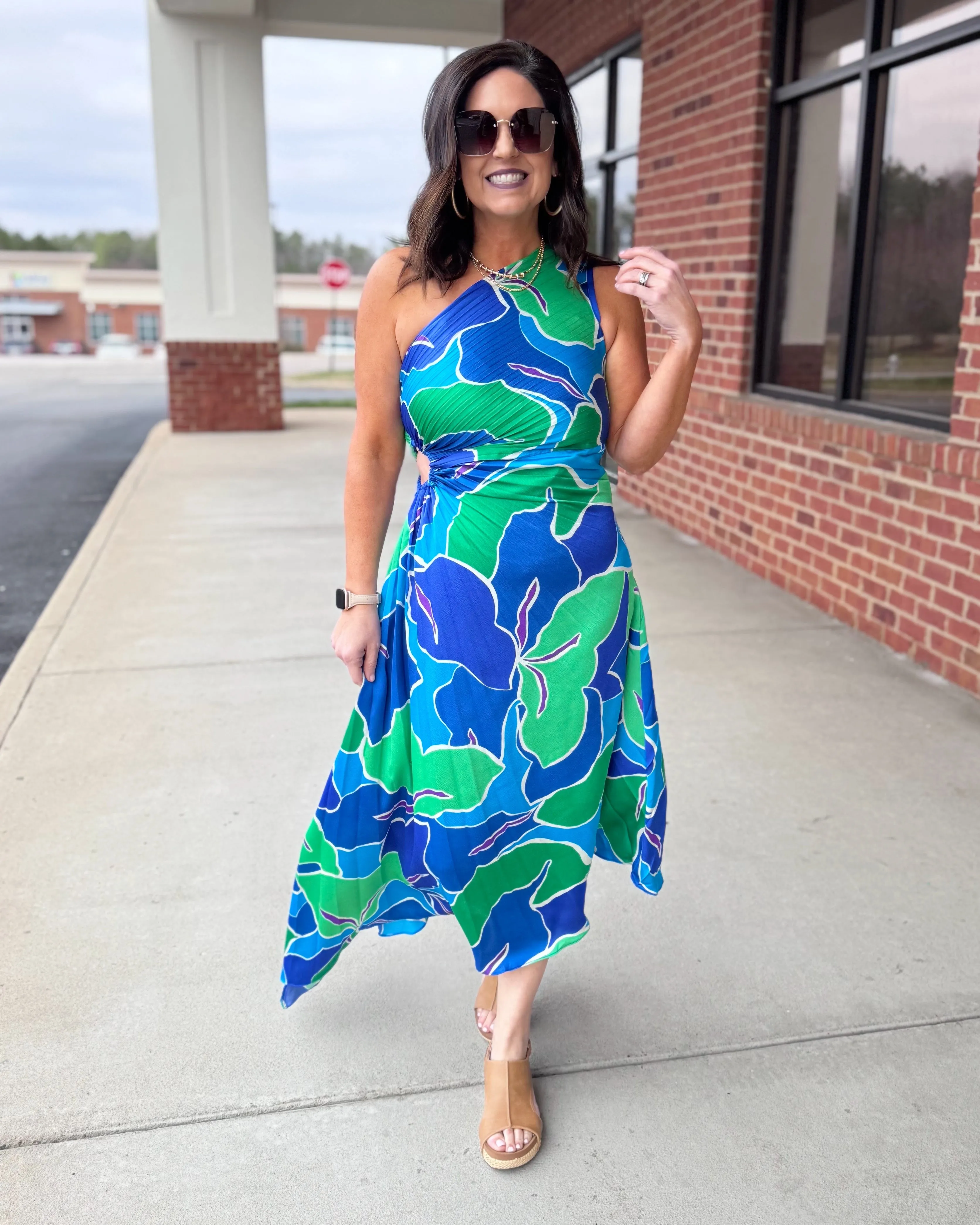 Chelsea One Shoulder Dress in Blue/Green