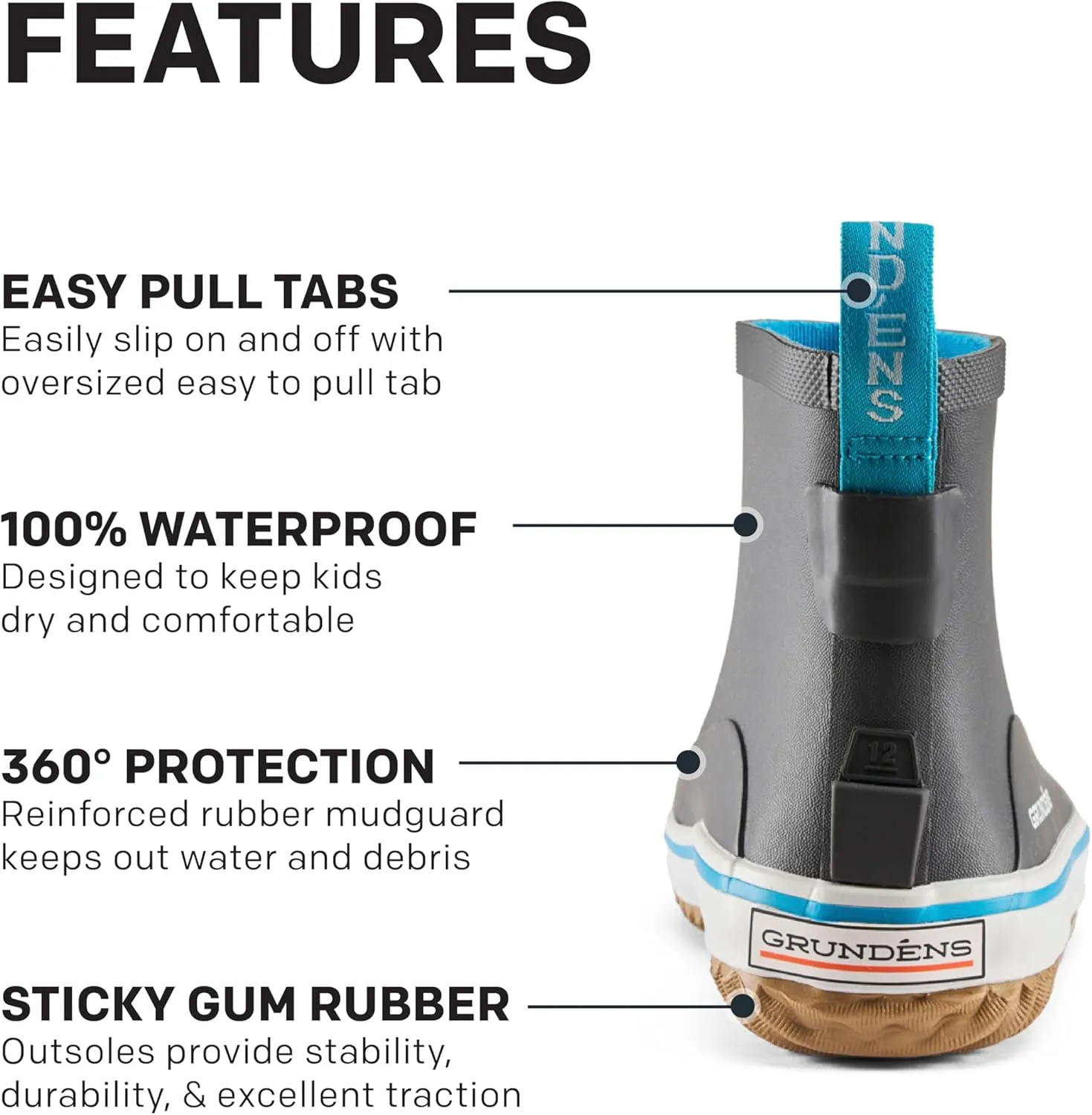 Grundns Kid's Guppy Rain Boots - Lightweight Rubber Waterproof Kids and Toddlers Shoes, Easy-On Loop, Girls Rain Boots and Boys Rain Boots