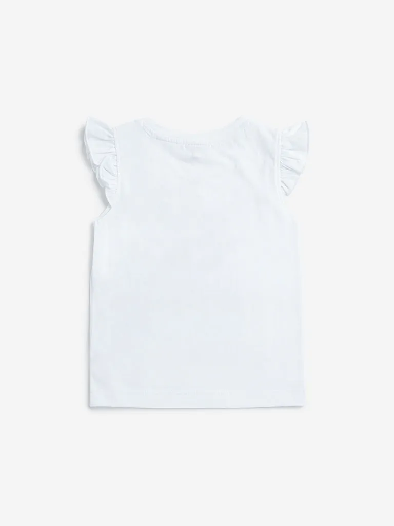 HOP Kids White Text Pattern Ruffle Sleeve Cotton Top