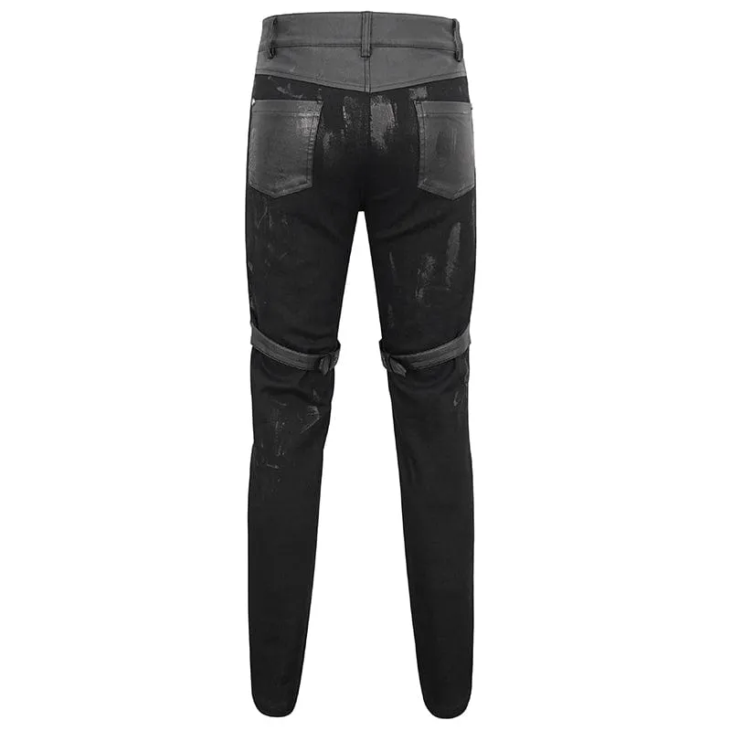 Men's Gothic Distressed Faux Leather Pants
