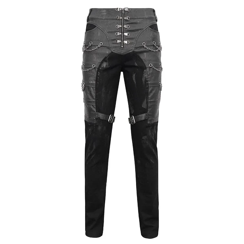 Men's Gothic Distressed Faux Leather Pants