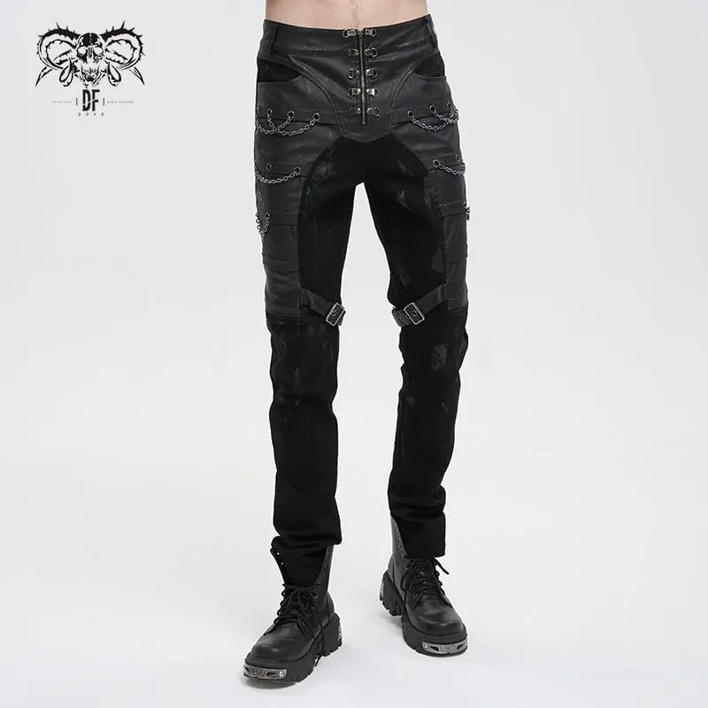 Men's Gothic Distressed Faux Leather Pants