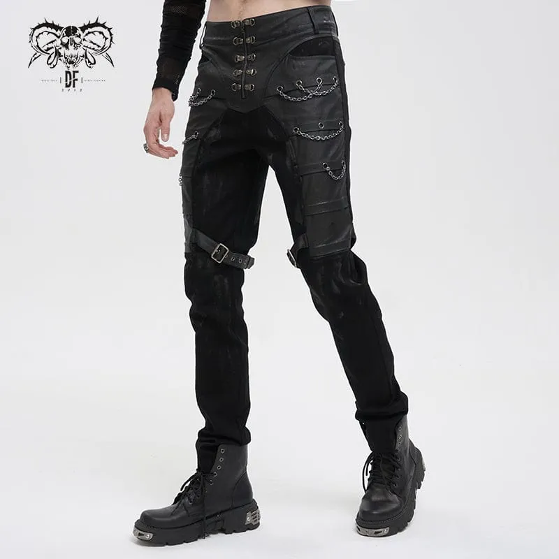 Men's Gothic Distressed Faux Leather Pants
