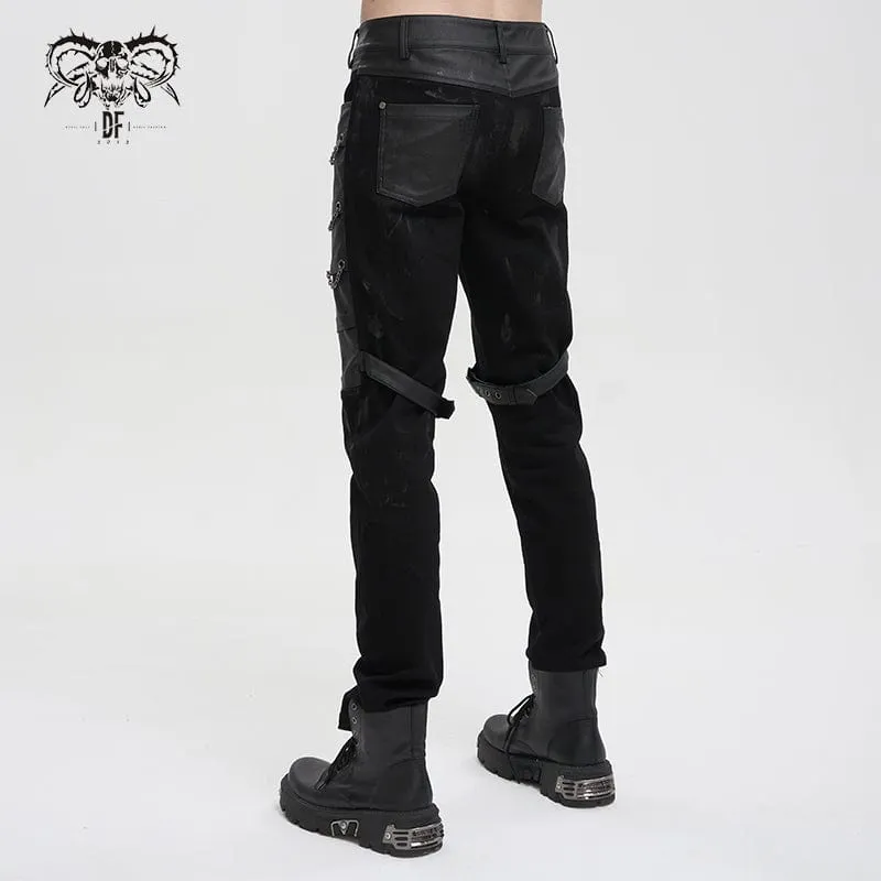 Men's Gothic Distressed Faux Leather Pants