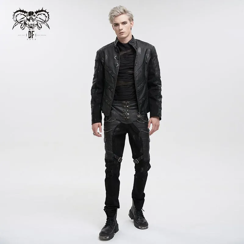 Men's Gothic Distressed Faux Leather Pants