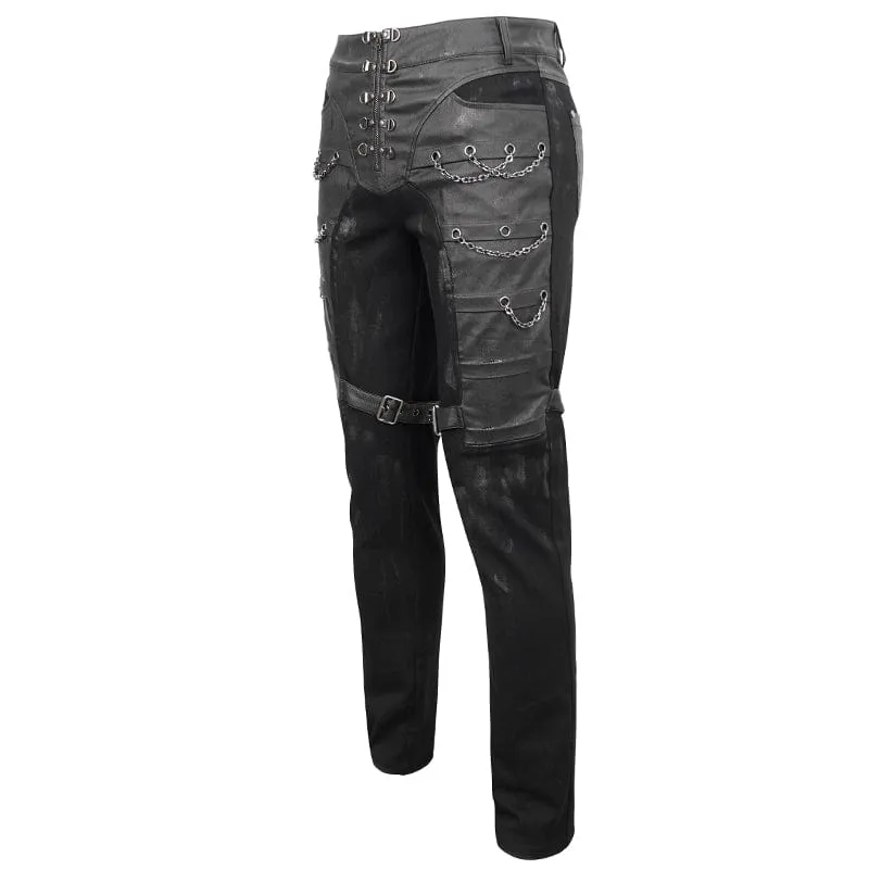 Men's Gothic Distressed Faux Leather Pants