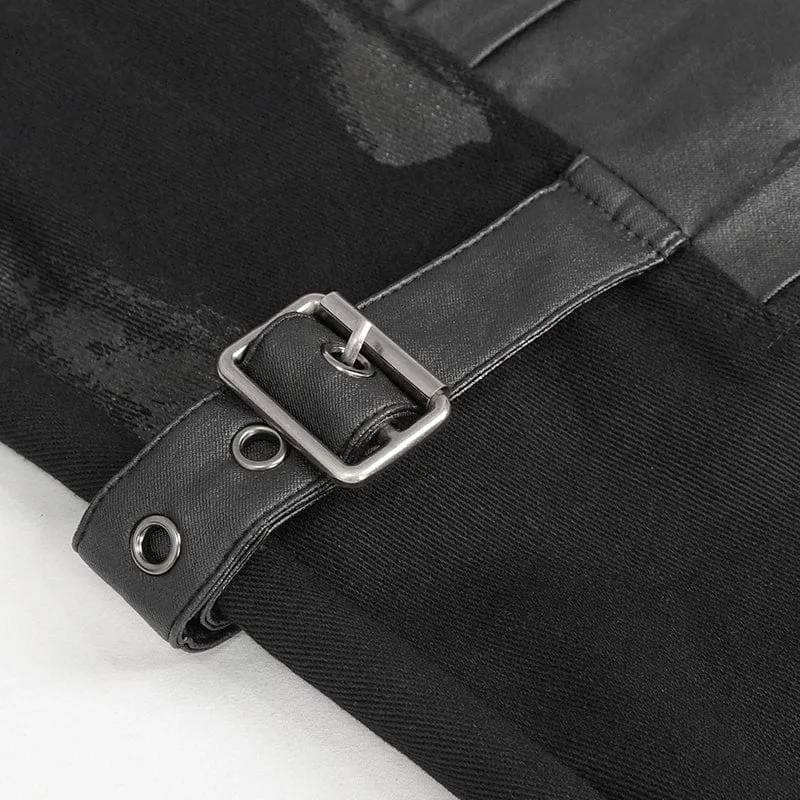 Men's Gothic Distressed Faux Leather Pants