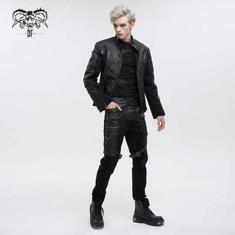 Men's Gothic Distressed Faux Leather Pants