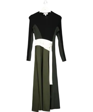 REISS Green Emilina Rib-knit Panelled Belted Midi Dress UK 6