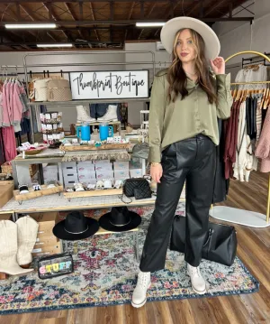 Under The Stars Black Leather Dress Pants