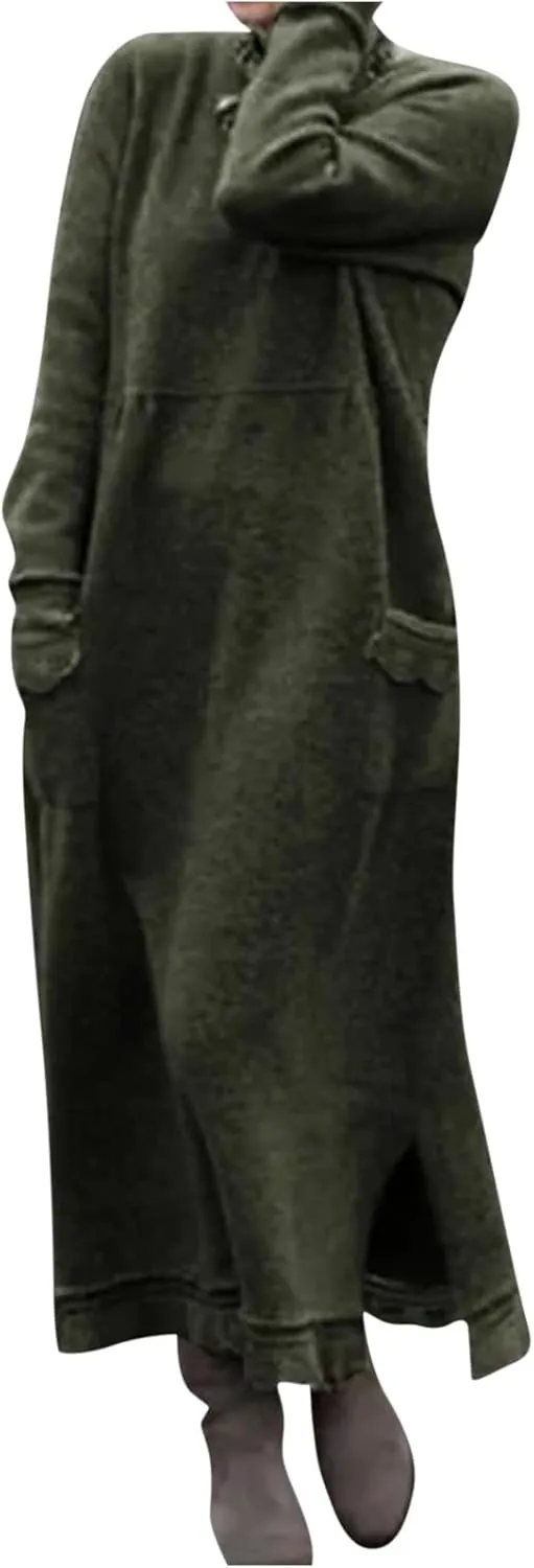 Womens Long Sleeve Sweatshirt Dress Elegant Lace Trim Maxi Dress Muslim Girl Spring Fall Autumn Winter Loose Dress