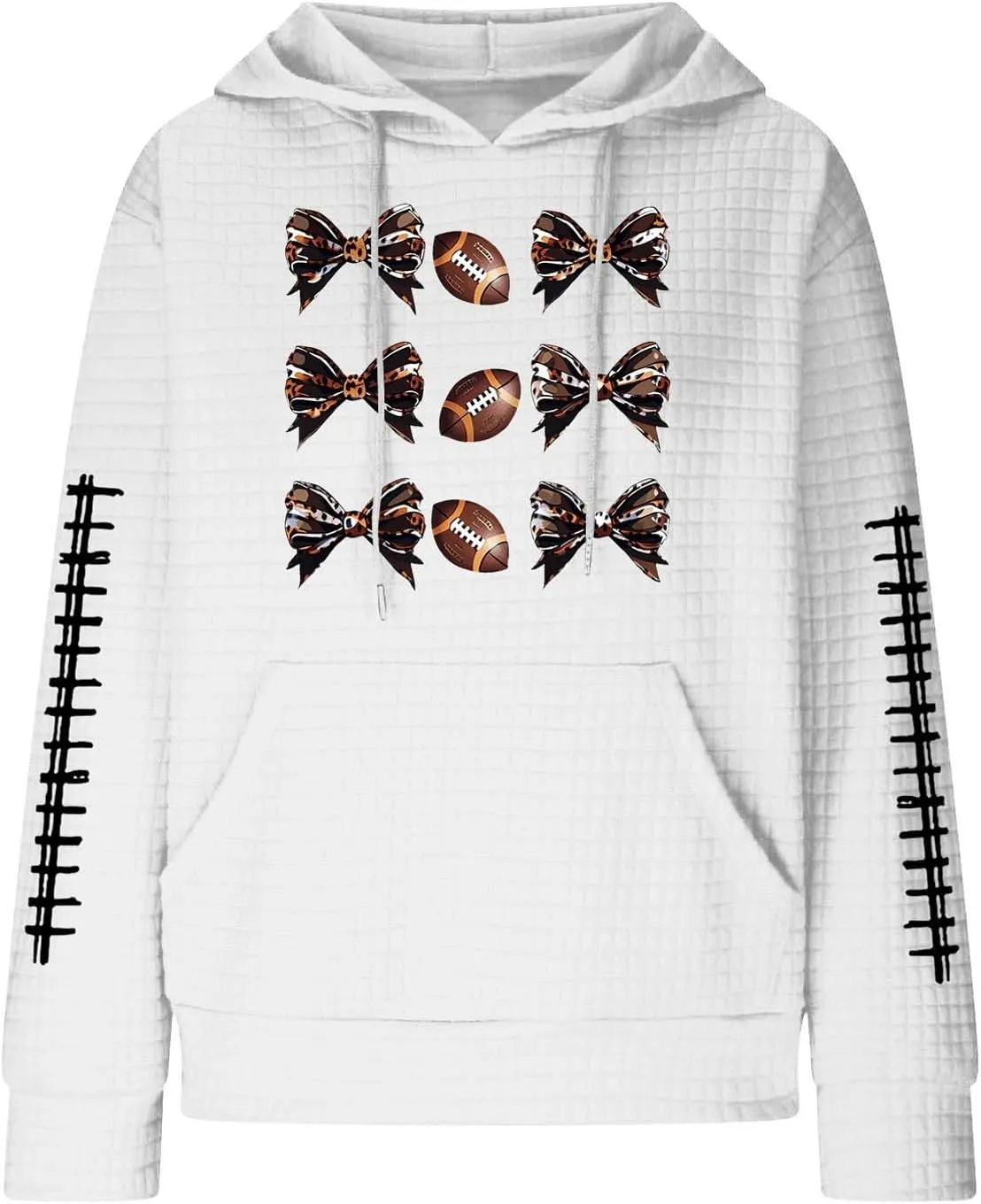 Womens Waffle Knit Hoodies Funny Football Graphic Shirt Game Day Hooded Sweatshirt Casual Pullover Tops 2025