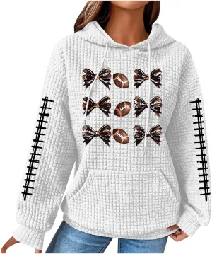 Womens Waffle Knit Hoodies Funny Football Graphic Shirt Game Day Hooded Sweatshirt Casual Pullover Tops 2025