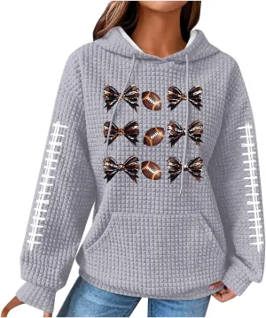 Womens Waffle Knit Hoodies Funny Football Graphic Shirt Game Day Hooded Sweatshirt Casual Pullover Tops 2025