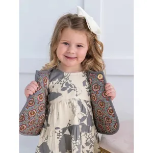 Yo Baby Reversible Solid Grey Corduroy & Grey Floral Print Quilted Vest